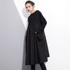 [EAM] 2023 Spring  Round Neck Long Sleeve Black Big Size Pockets Fold Split Joint Big Size Dress Women Tide JE616