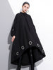 [EAM] 2023 Spring  Round Neck Long Sleeve Solid Color Black Metal Ring Big Size Hollow Out Dress Women Tide JE29201