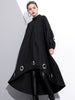 [EAM] 2023 Spring  Round Neck Long Sleeve Solid Color Black Metal Ring Big Size Hollow Out Dress Women Tide JE29201