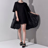 [EAM] 2023 Spring Summer Round Neck Half Sleeve Pleated Split Joint Loose Oversize Big Size Dress Women Tide JS7910