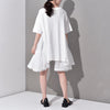 [EAM] 2023 Spring Summer Round Neck Half Sleeve Pleated Split Joint Loose Oversize Big Size Dress Women Tide JS7910