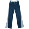 [EAM] Blue Contrast Color Split Joint Long Wide Leg Jeans High Waist Loose Women Trousers Spring Autumn 2022 1T276