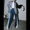 [EAM] Blue Contrast Color Split Joint Long Wide Leg Jeans High Waist Loose Women Trousers Spring Autumn 2022 1T276