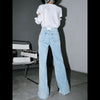 [EAM] Blue Contrast Color Split Joint Long Wide Leg Jeans High Waist Loose Women Trousers Spring Autumn 2022 1T276