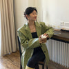 [EAM] Green PU Leather Big Size Women Blazer Lapel Long Sleeve Loose Fit  Jacket Tide Spring Autumn 2022 1DD6461