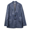 [EAM] Green PU Leather Big Size Women Blazer Lapel Long Sleeve Loose Fit  Jacket Tide Spring Autumn 2022 1DD6461