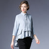 Autumn 5 Color Striped Spliced Loose Seven-quarter Sleeve Asymmetry Shirt Fashion New Women's LA828