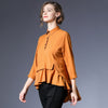 Autumn 5 Color Striped Spliced Loose Seven-quarter Sleeve Asymmetry Shirt Fashion New Women's LA828