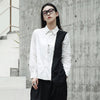 Autumn Winter White-black Spliced Long Sleeve Asymmetric Length Tops Fashion New Women's Shirt LA924