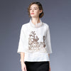 Summer Autumn Loose Embroidered Shirt Vintage Fashion New Women Spliced Seven-quarter Sleeve LA789