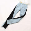 [EAM] High Waist Color-block Denim Long Casual Wide Leg Jeans Loose Women Trousers Tide Spring Autumn 2022 1DE3321