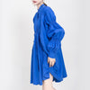 [EAM] Women Asymmetrical Pleated Big Size Dress Stand Collar Long Sleeve Loose Fit Tide Spring Autumn 2023 1K937