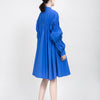 [EAM] Women Asymmetrical Pleated Big Size Dress Stand Collar Long Sleeve Loose Fit Tide Spring Autumn 2023 1K937