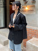 [EAM]  Women Back Striped Big Size Irregular Blazer Lapel Long Sleeve Loose Fit Jacket Spring Autumn 2023 1DE2272