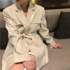 [EAM]  Women Beige Sequins Big Size Blazer Lapel Long Sleeve Loose Fit  Jacket Tide Spring Autumn 2022 1DA501