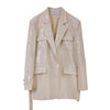 [EAM]  Women Beige Sequins Big Size Blazer Lapel Long Sleeve Loose Fit  Jacket Tide Spring Autumn 2022 1DA501