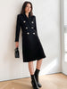 [EAM]  Women Big Size Long Double Breasted Black Blazer Notched Long Sleeve Loose Jacket Spring Autumn 2023 1DD5242