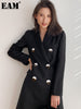 [EAM]  Women Big Size Long Double Breasted Black Blazer Notched Long Sleeve Loose Jacket Spring Autumn 2023 1DD5242