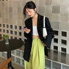 [EAM]  Women Black Back Belt Irregular Big Size Blazer Lapel Long Sleeve Loose Fit Jacket Spring Autumn 2022 1DE1424