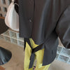 [EAM]  Women Black Back Belt Irregular Big Size Blazer Lapel Long Sleeve Loose Fit Jacket Spring Autumn 2022 1DE1424