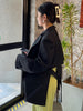 [EAM]  Women Black Back Belt Irregular Big Size Blazer Lapel Long Sleeve Loose Fit Jacket Spring Autumn 2023 1DE1424