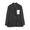 [EAM]  Women Black Back Slit Big Size Blazer Lapel Long Sleeve Loose Fit Jacket Tide Spring Autumn 2022 1DE1412