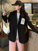[EAM]  Women Black Back Slit Big Size Blazer Lapel Long Sleeve Loose Fit Jacket Tide Spring Autumn 2023 1DE1412