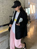 [EAM]  Women Black Back Slit Big Size Blazer Lapel Long Sleeve Loose Fit Jacket Tide Spring Autumn 2023 1DE1412