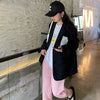 [EAM]  Women Black Back Slit Big Size Blazer Lapel Long Sleeve Loose Fit Jacket Tide Spring Autumn 2022 1DE1412