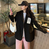 [EAM]  Women Black Back Slit Big Size Blazer Lapel Long Sleeve Loose Fit Jacket Tide Spring Autumn 2022 1DE1412