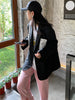 [EAM]  Women Black Back Slit Big Size Blazer Lapel Long Sleeve Loose Fit Jacket Tide Spring Autumn 2023 1DE1412