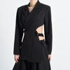 [EAM]  Women Black Backless Hollow Out Irregular Blazer Lapel Long Sleeve Loose Jacket Spring Autumn 2022 1T44701S