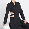 [EAM]  Women Black Backless Hollow Out Irregular Blazer Lapel Long Sleeve Loose Jacket Spring Autumn 2022 1T44701S