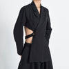 [EAM]  Women Black Backless Hollow Out Irregular Blazer Lapel Long Sleeve Loose Jacket Spring Autumn 2022 1T44701S