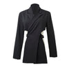 [EAM]  Women Black Backless Hollow Out Irregular Blazer Lapel Long Sleeve Loose Jacket Spring Autumn 2022 1T44701S
