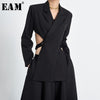 [EAM]  Women Black Backless Hollow Out Irregular Blazer Lapel Long Sleeve Loose Jacket Spring Autumn 2022 1T44701S
