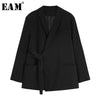 [EAM]  Women Black Bandage Big Size Blazer Lapel Long Sleeve Loose Fit  Jacket Tide Spring Autumn 2022 1X786