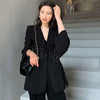 [EAM]  Women Black Bandage Vent Stitch Blazer Lapel Long Sleeve Loose Fit  Jacket Tide Spring Autumn 2022 1DB308