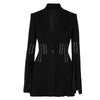 [EAM]  Women Black Bandage Vent Stitch Blazer Lapel Long Sleeve Loose Fit  Jacket Tide Spring Autumn 2022 1DB308