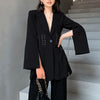 [EAM]  Women Black Bandage Vent Stitch Blazer Lapel Long Sleeve Loose Fit  Jacket Tide Spring Autumn 2022 1DB308