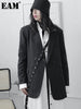 [EAM]  Women Black Big Size Irregular Blazer Lapel Long Sleeve Loose Fit Jacket Tide Spring Autumn 2023 1DD7642