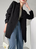 [EAM]  Women Black Big Size Line Spliced Blazer Lapel Long Sleeve Loose Fit Jacket Tide Spring Autumn 2023 1DE2617