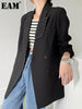 [EAM]  Women Black Big Size Line Spliced Blazer Lapel Long Sleeve Loose Fit Jacket Tide Spring Autumn 2023 1DE2617
