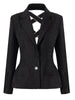 [EAM]  Women Black Bow Hollow Out Rhinestones Blazer Lapel Long Sleeve Loose Fit Jacket Spring Autumn 2023 1DE6215