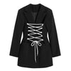 [EAM]  Women Black Brief Bandage Temperament Blazer Lapel Long Sleeve Loose Fit  Jacket Spring Autumn 2022 1DB407