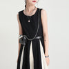 [EAM] Women Black Contrast Color Long Dress Round Neck Sleevelesss Loose Fit Tide Spring Summmer 2023 1DD7669