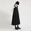 [EAM] Women Black Contrast Color Long Dress Round Neck Sleevelesss Loose Fit Tide Spring Summmer 2023 1DD7669