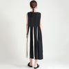 [EAM] Women Black Contrast Color Long Dress Round Neck Sleevelesss Loose Fit Tide Spring Summmer 2023 1DD7669