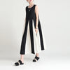 [EAM] Women Black Contrast Color Long Dress Round Neck Sleevelesss Loose Fit Tide Spring Summmer 2023 1DD7669