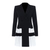[EAM]  Women Black Contrast Color Pleated Blazer Lapel Long Sleeve Loose Fit  Jacket Tide Spring Autumn 2022 1T306